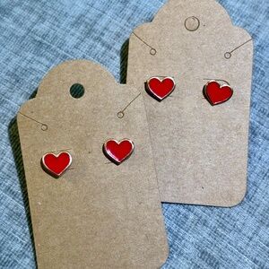 Red and Gold Heart Stud Earrings